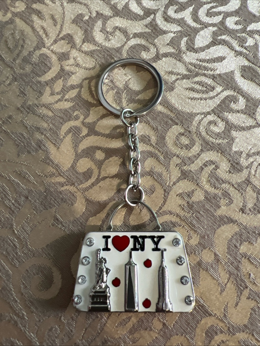 New York Souvenir Mini Purse Keychain Rhinestones Statue Of Liberty